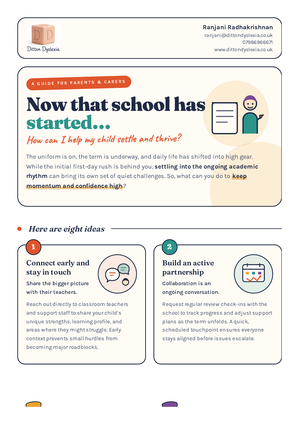 Now that school has started: how can I help my child settle and thrive? A parent's flyer with eight practical ideas